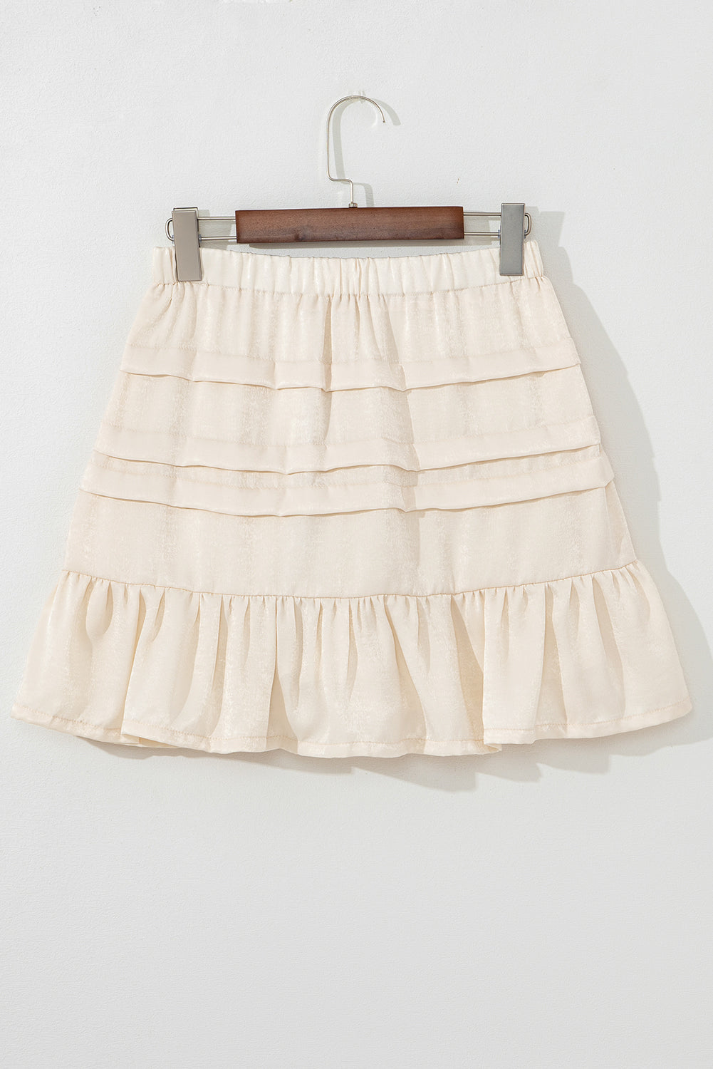 Beige Tiered Ruffled Hemline Elastic Waist Mini Skirt Skirts & Petticoat JT's Designer Fashion