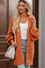 Gold Flame Button Front V Neck Chunky Cardigan Sweater Cardigans JT's Designer Fashion