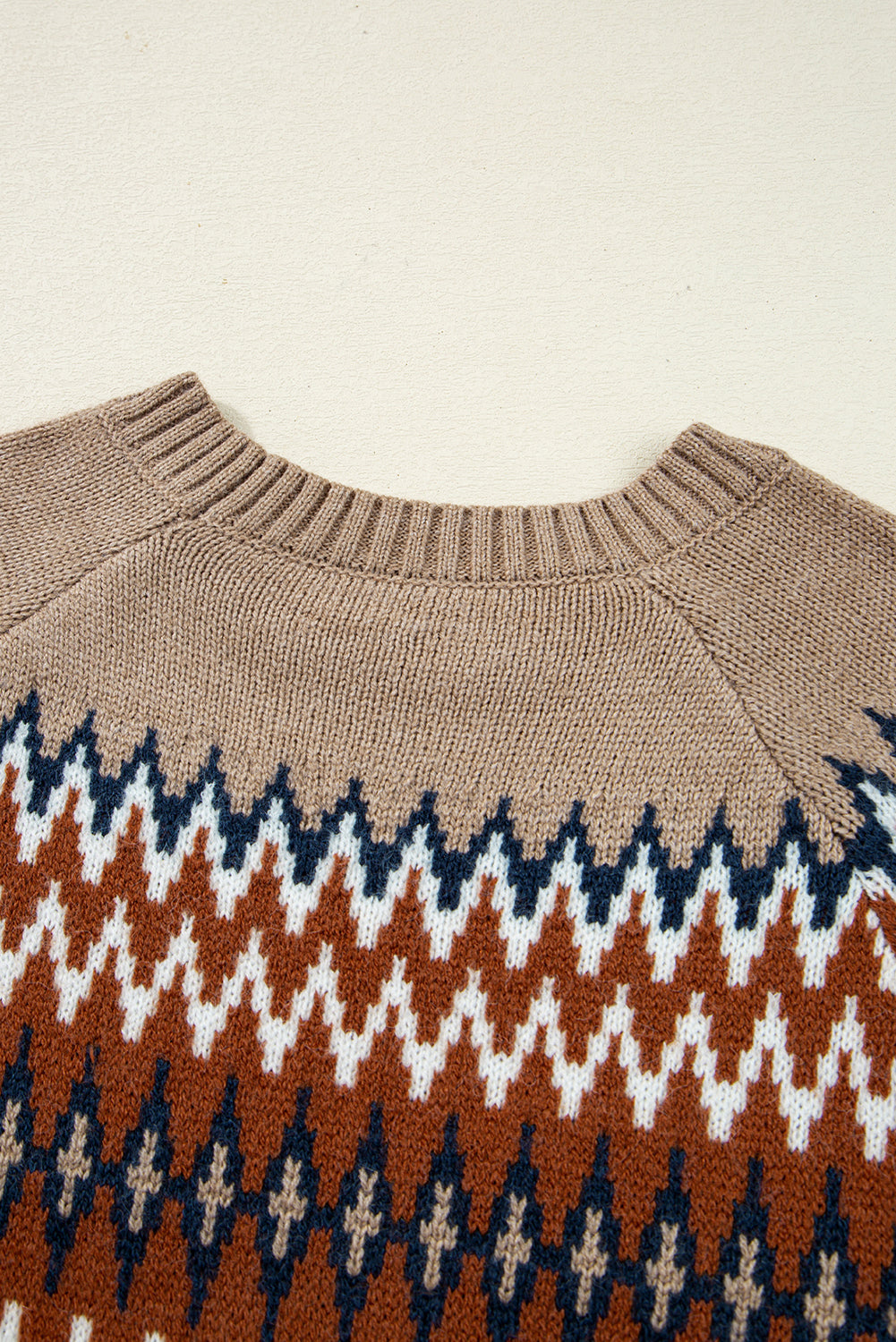 Khaki Aztec Print Colorblock Crew Neck Sweater Sweaters JT's Designer Fashion