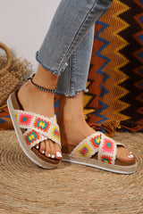 White Geometric Woven Crisscross Strap Platform Slippers Slippers JT's Designer Fashion
