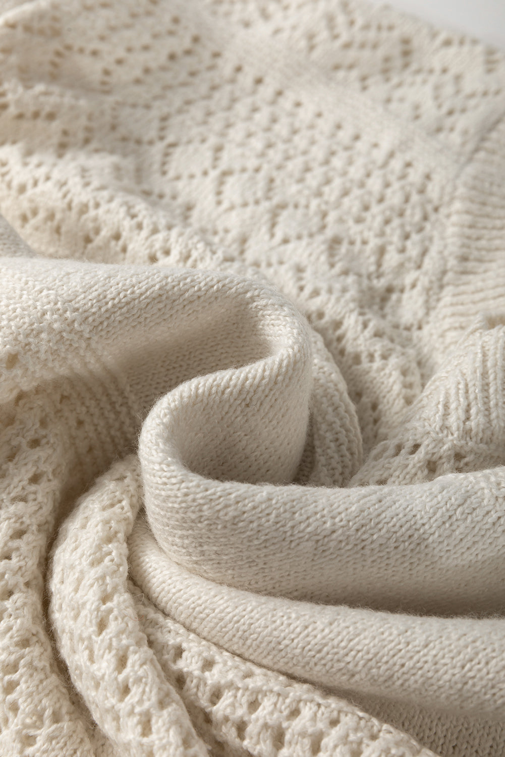 White Eyelet Pattern Detail V Neck Drop Shoulder Sweater Sweaters JT's Designer Fashion