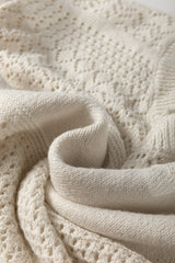 White Eyelet Pattern Detail V Neck Drop Shoulder Sweater Sweaters JT's Designer Fashion