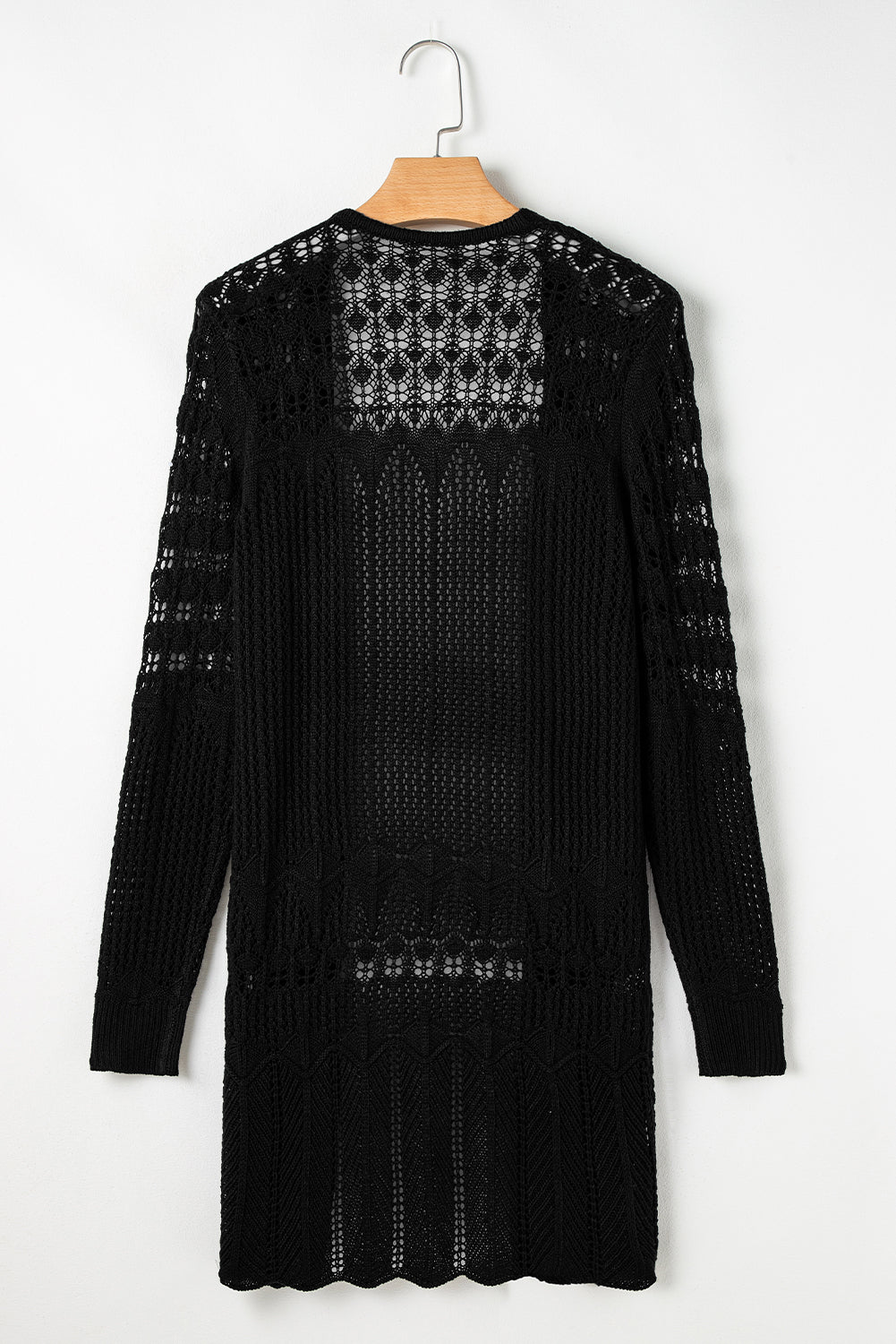 Black Crochet Hollow Out Open Front Cardigan Cardigans JT's Designer Fashion