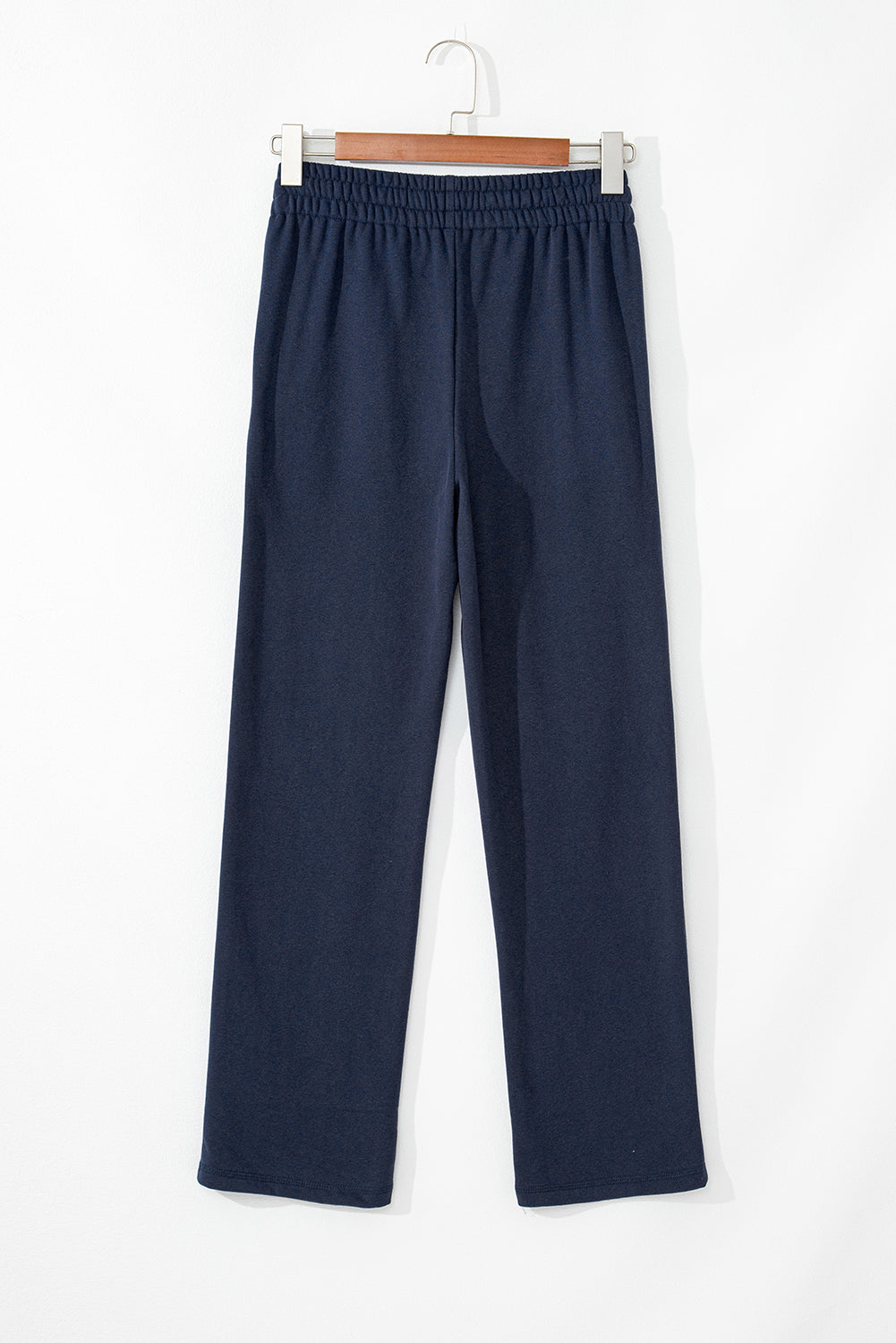 Navy Blue Solid Color Fleece Lined Drawstring Waist Casual Pants Pants & Culotte JT's Designer Fashion