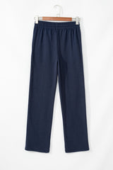 Navy Blue Solid Color Fleece Lined Drawstring Waist Casual Pants Pants & Culotte JT's Designer Fashion