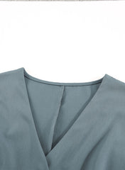 Blue Dolman Button Belted V Neck Wide Leg Pocketed Jumpsuit Jumpsuits & Rompers JT's Designer Fashion