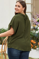 Moss Green Mock Neck Tied Nape Swiss Dot Plus Size Top Plus Size JT's Designer Fashion