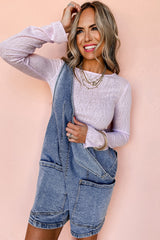 Dusk Blue Sleeveless U Neck Patched Pocket Denim Romper Jumpsuits & Rompers JT's Designer Fashion
