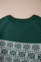Green Christmas Snowflake Pattern Drop Shoulder Plus Size Sweater Plus Size Sweaters & Cardigans JT's Designer Fashion