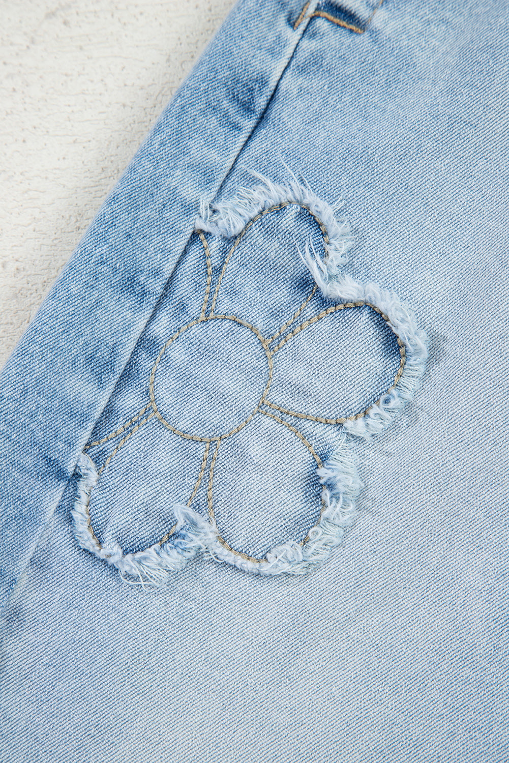 Beau Blue Flower Patched Light Wash Cropped High Waist Jeans Jeans JT's Designer Fashion