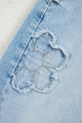 Beau Blue Flower Patched Light Wash Cropped High Waist Jeans Jeans JT's Designer Fashion