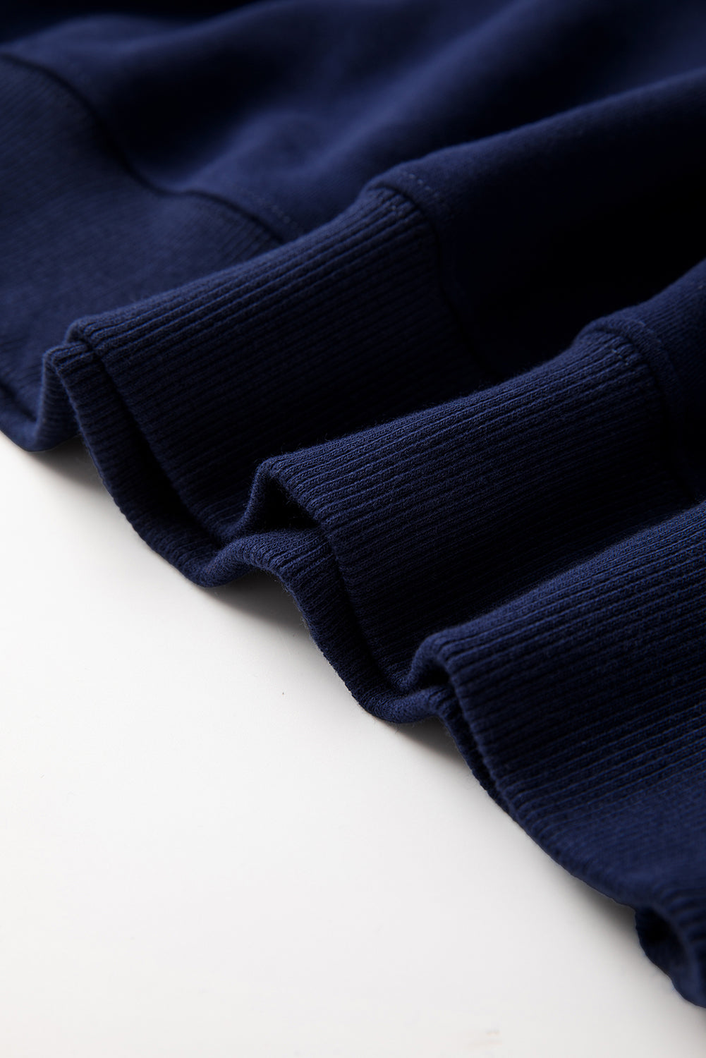Navy Blue Solid Fleece Lined Drop Shoulder Terry Sweatshirt Sweatshirts & Hoodies JT's Designer Fashion