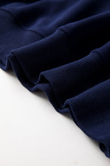 Navy Blue Solid Fleece Lined Drop Shoulder Terry Sweatshirt Sweatshirts & Hoodies JT's Designer Fashion
