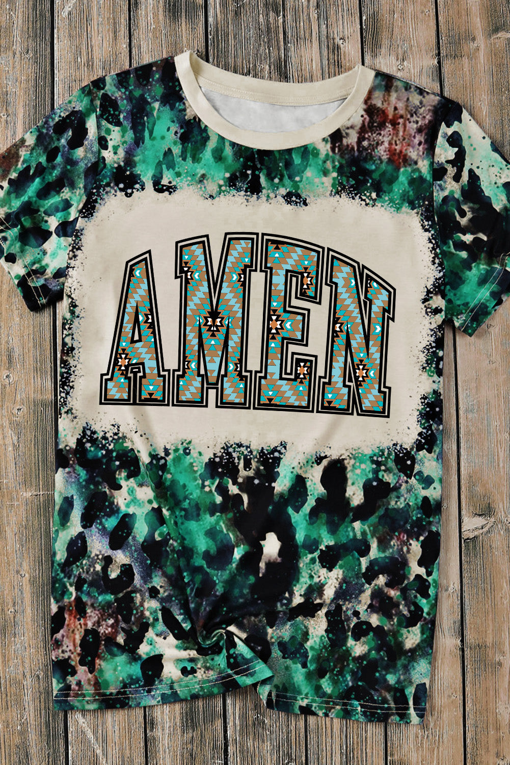 Leopard AMEN Aztec Bleached Print Round Neck T Shirt Graphic Tees JT's Designer Fashion