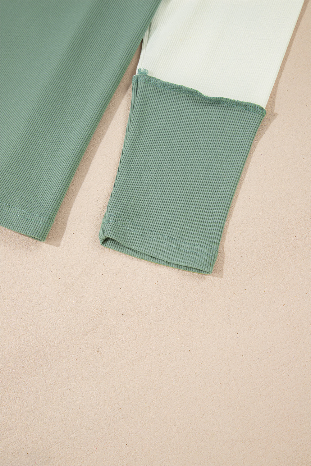 Mint Green Ribbed Colorblock Patchwork Raglan Long Sleeve Top Long Sleeve Tops JT's Designer Fashion