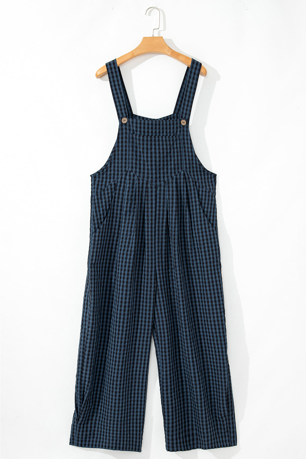 Sail Blue Plaid Print Buttoned Pocketed High Waist Overall Jumpsuits & Rompers JT's Designer Fashion