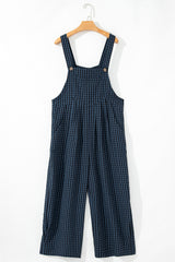 Sail Blue Plaid Print Buttoned Pocketed High Waist Overall Jumpsuits & Rompers JT's Designer Fashion