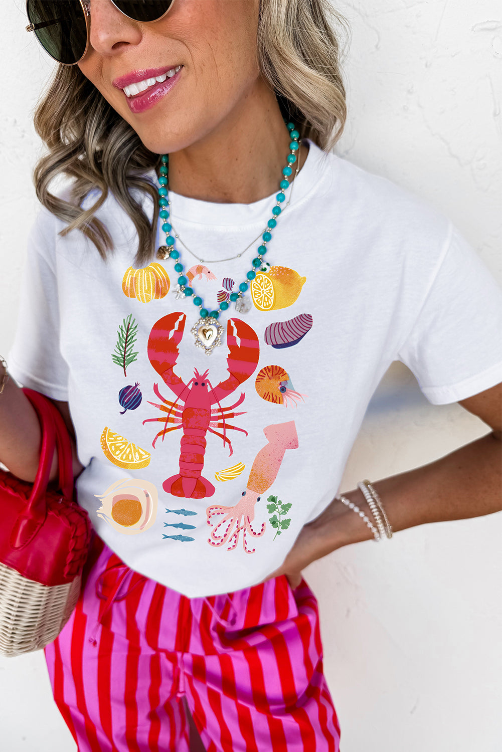 White Crawfish Food Ingredient Graphic Crewneck Tee Graphic Tees JT's Designer Fashion