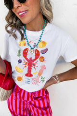 White Crawfish Food Ingredient Graphic Crewneck Tee Graphic Tees JT's Designer Fashion
