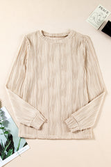 Apricot Textured Wavy Round Neck Long Sleeve Top Long Sleeve Tops JT's Designer Fashion