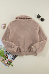 Light French Beige Zipper Pocketed Winter Fuzzy Jacket Jackets JT's Designer Fashion