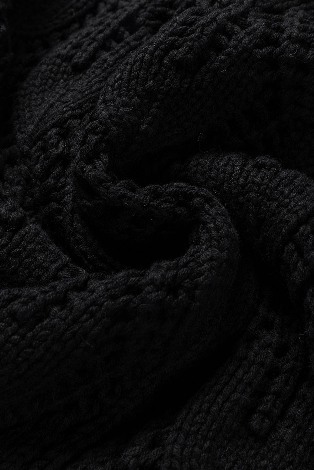 Black Crochet Knit Ribbed Hem Hollow-out Sweater Sweaters JT's Designer Fashion