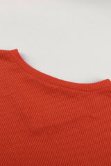 Orange V Neck Leopard Stripe Splice Lantern Sleeve Top Long Sleeve Tops JT's Designer Fashion