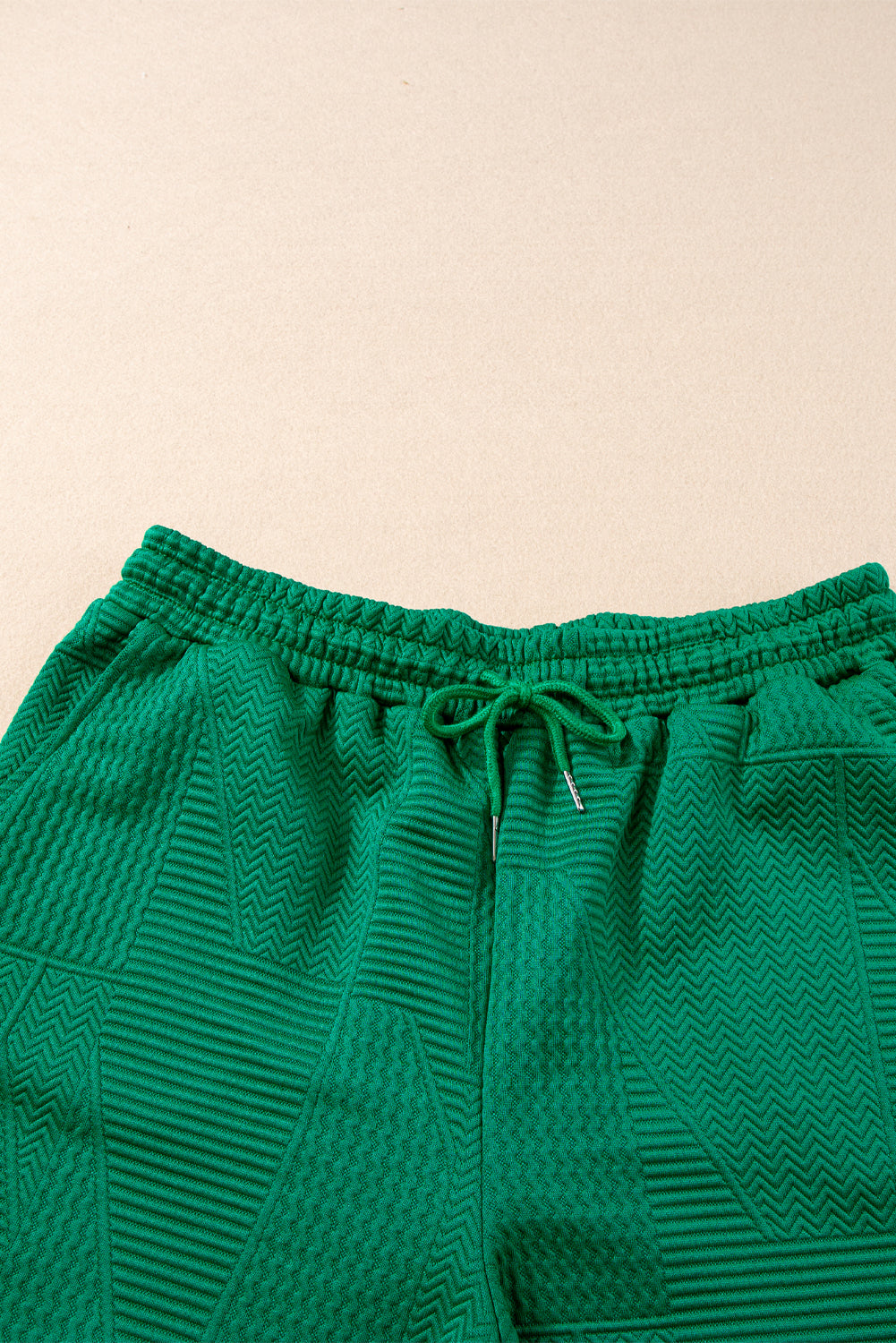 Dark Green Textured Ruffle Split Top and Drawstring Shorts Short Sets JT's Designer Fashion