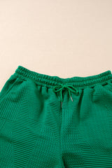 Dark Green Textured Ruffle Split Top and Drawstring Shorts Short Sets JT's Designer Fashion
