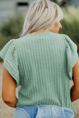 Moonlight Jade Solid Color Textured Flutter Sleeve Top Blouses & Shirts JT's Designer Fashion