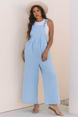 Beau Blue Checkered Pocketed High Waist Wide Leg Overall Jumpsuits & Rompers JT's Designer Fashion