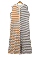 Gray Stripe Plus Size Color Block Buttoned Sleeveless Wide Leg Jumpsuit Plus Size Bottoms JT's Designer Fashion