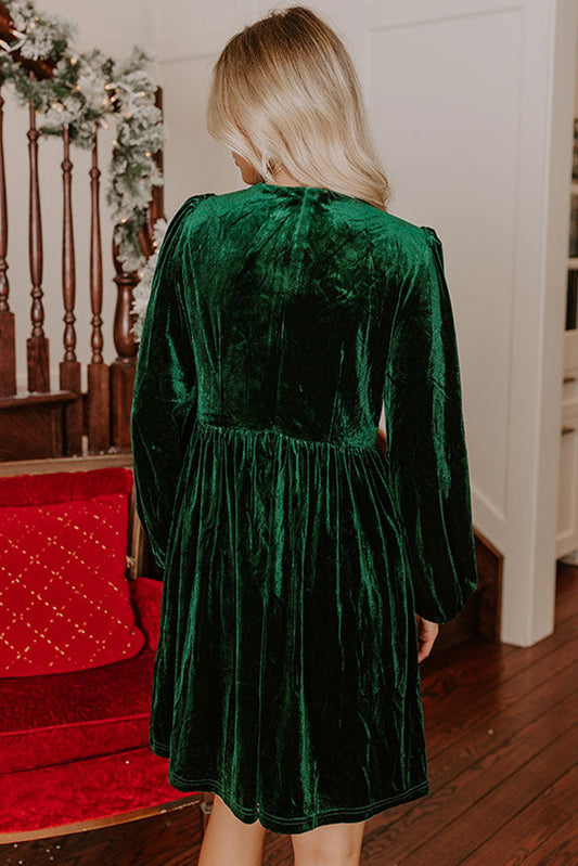 Evergreen Bowknot Decor High Waist Velvet Mini Dress Mini Dresses JT's Designer Fashion