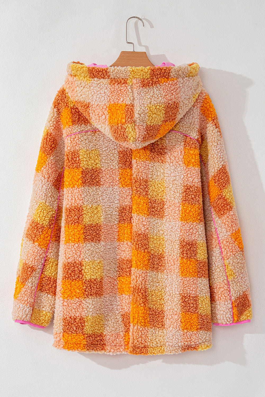 Orange Checkered Sherpa Hooded Jacket Jackets JT's Designer Fashion