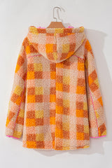 Orange Checkered Sherpa Hooded Jacket Jackets JT's Designer Fashion