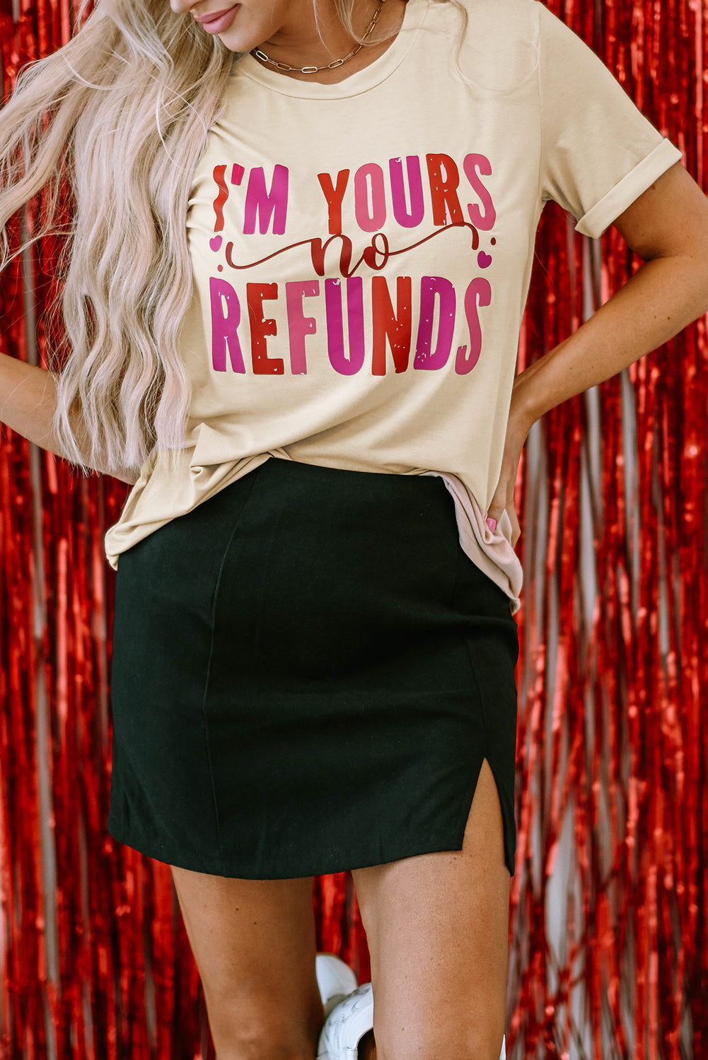 Khaki I'm Yours No Refunds Crew Neck Graphic Tee Graphic Tees JT's Designer Fashion