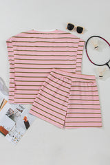 Pink Stripe Wide Short Sleeve Tee and Short Set Short Sets JT's Designer Fashion