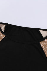 Black Sequin Shoulder Long Sleeve Top Long Sleeve Tops JT's Designer Fashion