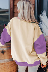 Meadow Mauve Colorblock Patchwork Drop Shoulder Sweatshirt Sweatshirts & Hoodies JT's Designer Fashion