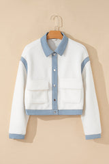 White Contrast Trim Buttoned Sherpa Jacket Jackets JT's Designer Fashion