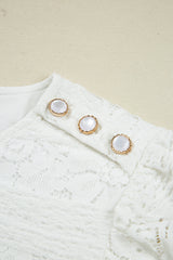 White Lace Crochet Round Neck Puff Sleeve Shift Mini Dress Mini Dresses JT's Designer Fashion