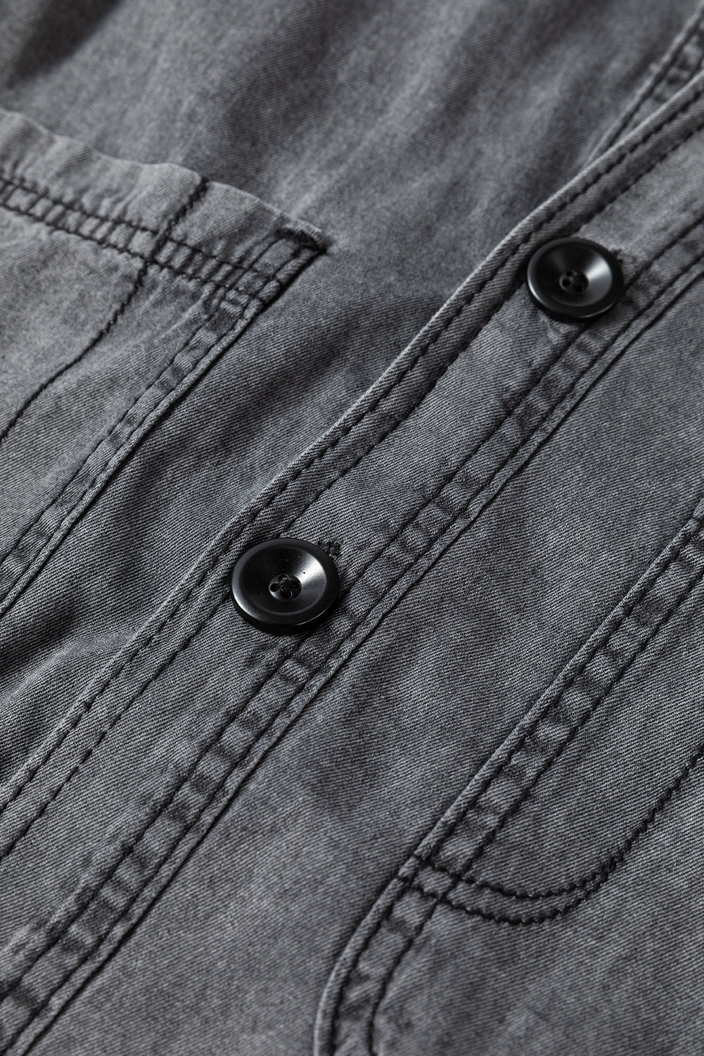 Medium Grey Mineral Wash Patched Pocket Split Denim Jacket Denim Jackets JT's Designer Fashion