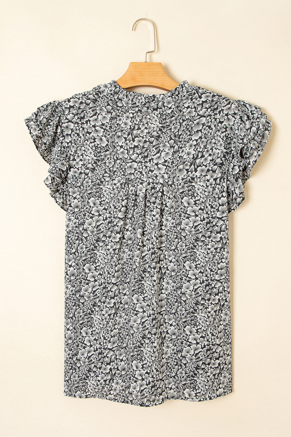 Black Rose Floral Print Ruffle Sleeve Plus Size Shift Top Plus Size Blouses & Shirts JT's Designer Fashion