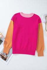 Bonbon Three Tone Contrast Round Neck Loose Sweater Sweaters JT's Designer Fashion