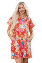 Pink Floral Print Bubble Short Sleeve Dress Floral Dresses JT's Designer Fashion