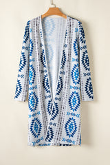 Sky Blue Western Aztec Printed Open Front Long Cardigan Cardigans JT's Designer Fashion