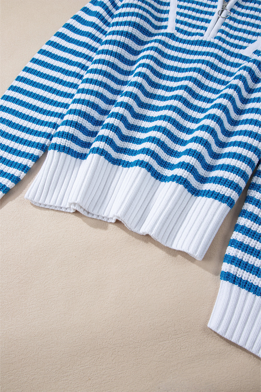 Sky Blue Stripe Zip up Collar Drop Shoulder Sweater Sweaters JT's Designer Fashion