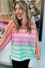Multicolour Gradient Ribbed Edge Loose Sweater Sweaters JT's Designer Fashion