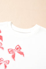 White Sequin Bowknot High Low Oversize Sweatshirt Sweatshirts & Hoodies JT's Designer Fashion