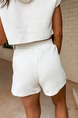 White Textured Cropped Hoodie and Shorts Set Short Sets JT's Designer Fashion